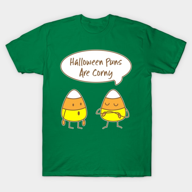 Funny Halloween Candy Corn Pun Comic Art T-Shirt by Irene Koh Studio